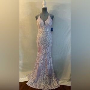 Morgan & Co. Cream and Purple Sequin Sweetheart Prom Gown